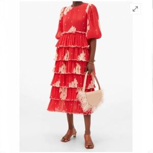 Ganni Tiered Floral Pleated Georgette Midi Dress